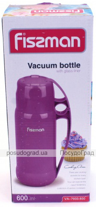 Термос Fissman Purple 600мл зеркальная колба с 2 чашками