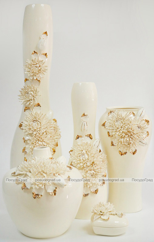 Ваза керамічна Grand Kerama "Біла хризантема" 48см