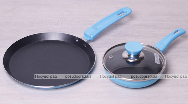 Набор сковорода блинная Kamille Colorful Kitchen Ø22см и сковорода Ø14см с крышкой