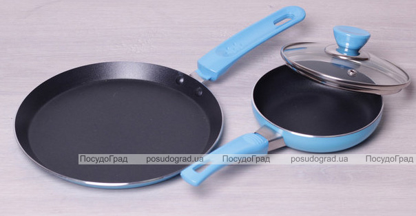 Набор сковорода блинная Kamille Colorful Kitchen Ø22см и сковорода Ø14см с крышкой