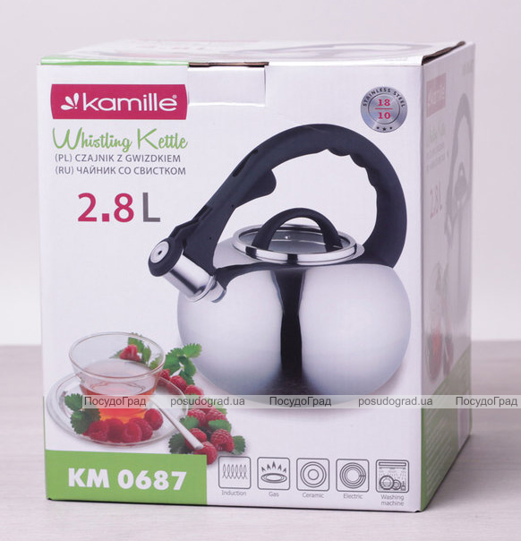 Чайник Kamille Whistling Kettle 2.8л зі свистком і скляною кришкою