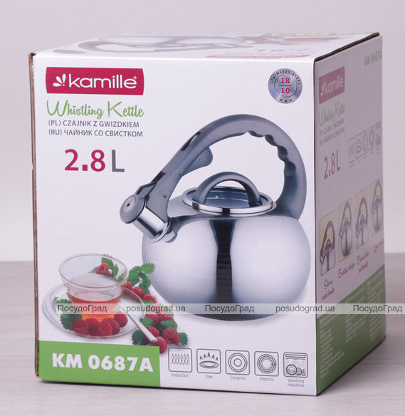 Чайник Kamille Whistling Kettle-I 2.8л зі свистком і скляною кришкою