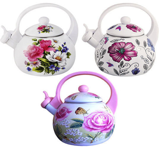 Чайник емальований Kamille Spring Flowers 2.5л зі свистком