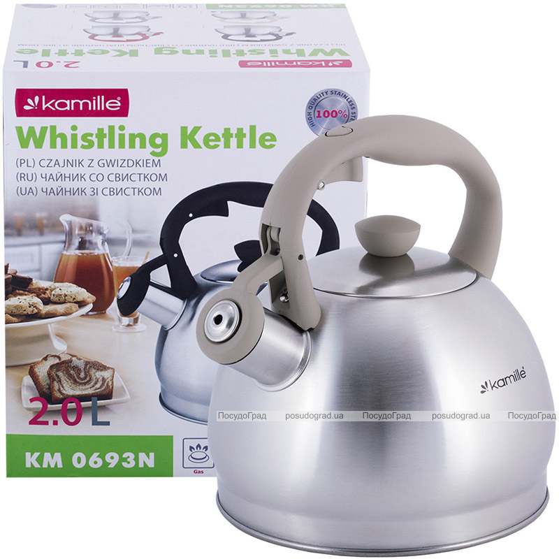 Чайник Kamille Whistling Kettle 2л з нержавіючої сталі зі свистком, 4 кольори ручок