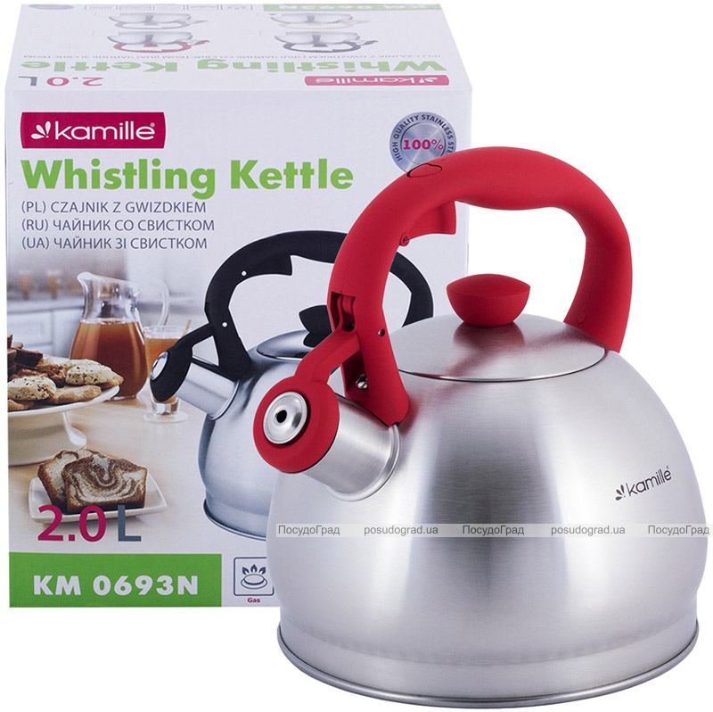 Чайник Kamille Whistling Kettle 2л з нержавіючої сталі зі свистком, 4 кольори ручок