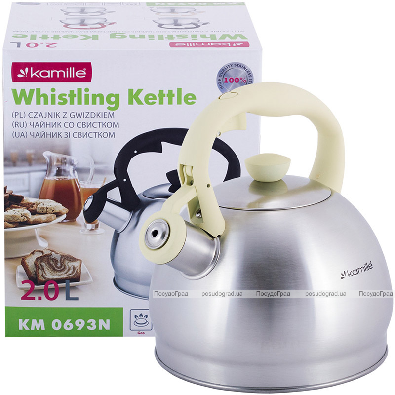 Чайник Kamille Whistling Kettle 2л з нержавіючої сталі зі свистком, 4 кольори ручок