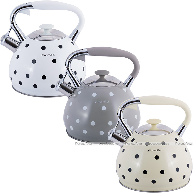Чайник Kamille Polka Dot Kettle 3л з нержавіючої сталі зі свистком, в горошок, 3 кольори