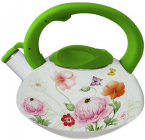 Чайник емальований Kamille Spring Flowers 3.0л зі свистком салатова ручка