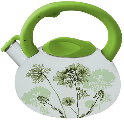 Чайник емальований Kamille Spring Flowers-І 3.0л зі свистком салатова ручка