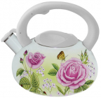 Чайник емальований Kamille Spring Flowers-ІІ 3.0л зі свистком біла ручка