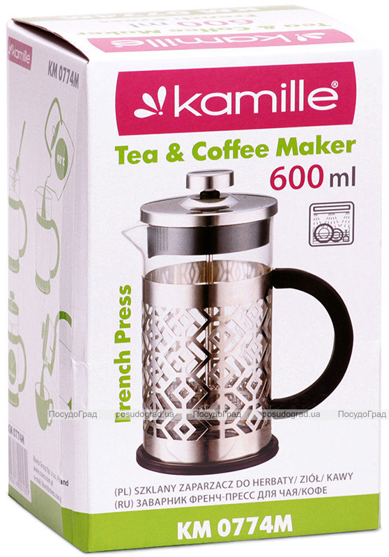 Френч-пресс Kamille Frances 600мл с пластиковой ручкой