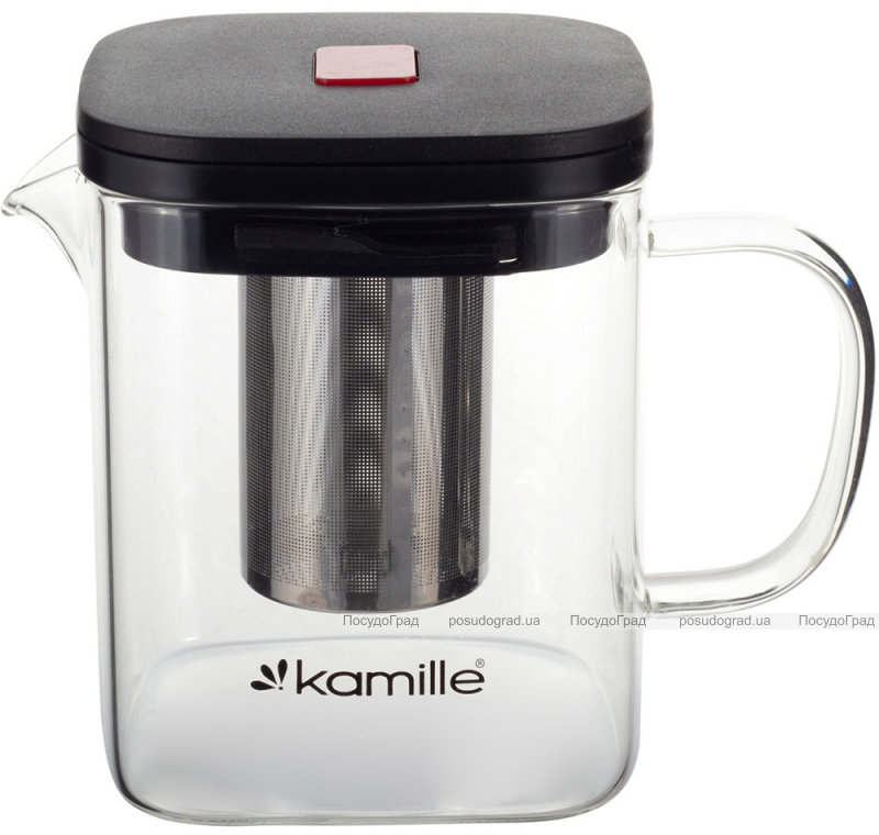 Чайник скляний заварювальний Kamille 1000мл зі знімним ситечком (0778m)