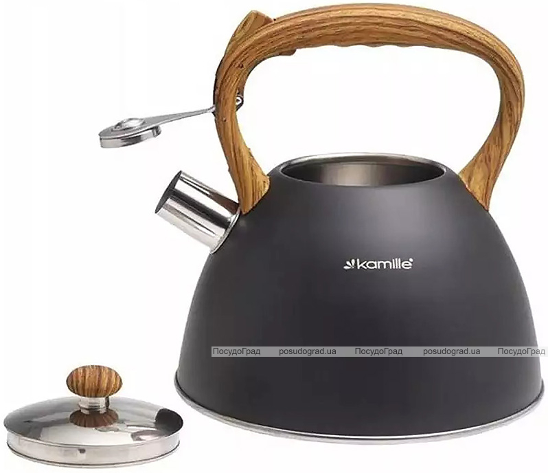 Чайник Kamille Whistling Kettle Black 3л з нержавіючої сталі зі свистком (чорний)