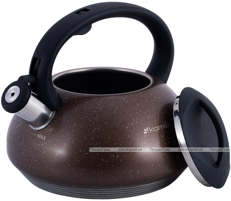 Чайник Kamille Whistling Kettle 3л з нержавіючої сталі зі свистком, коричневий граніт