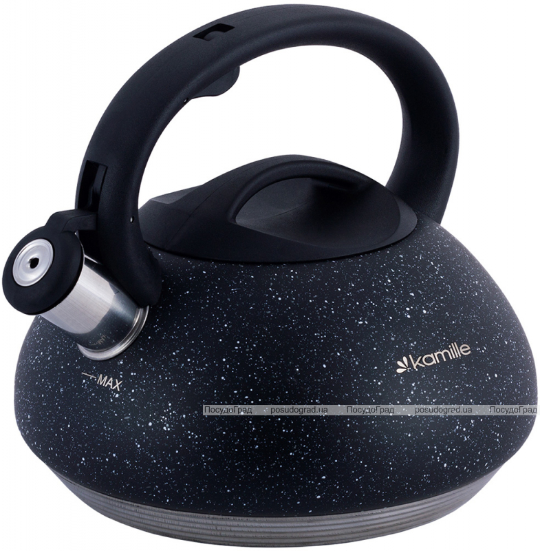 Чайник Kamille Whistling Kettle 3л из нержавеющей стали со свистком, черный гранит