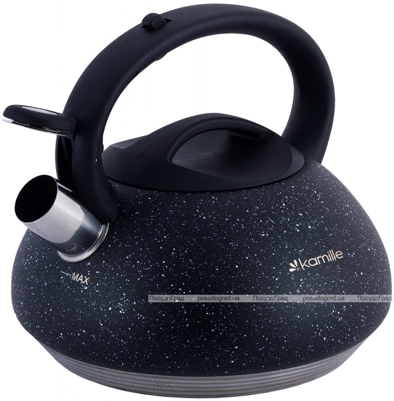 Чайник Kamille Whistling Kettle 3л из нержавеющей стали со свистком, черный гранит