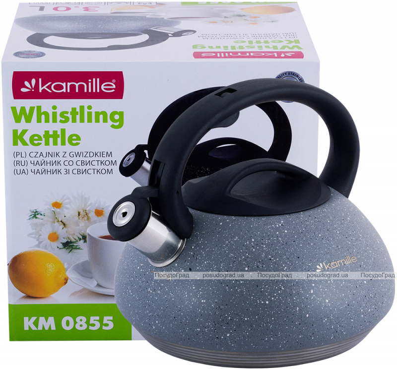 Чайник Kamille Whistling Kettle 3л із нержавіючої сталі зі свистком, сірий граніт
