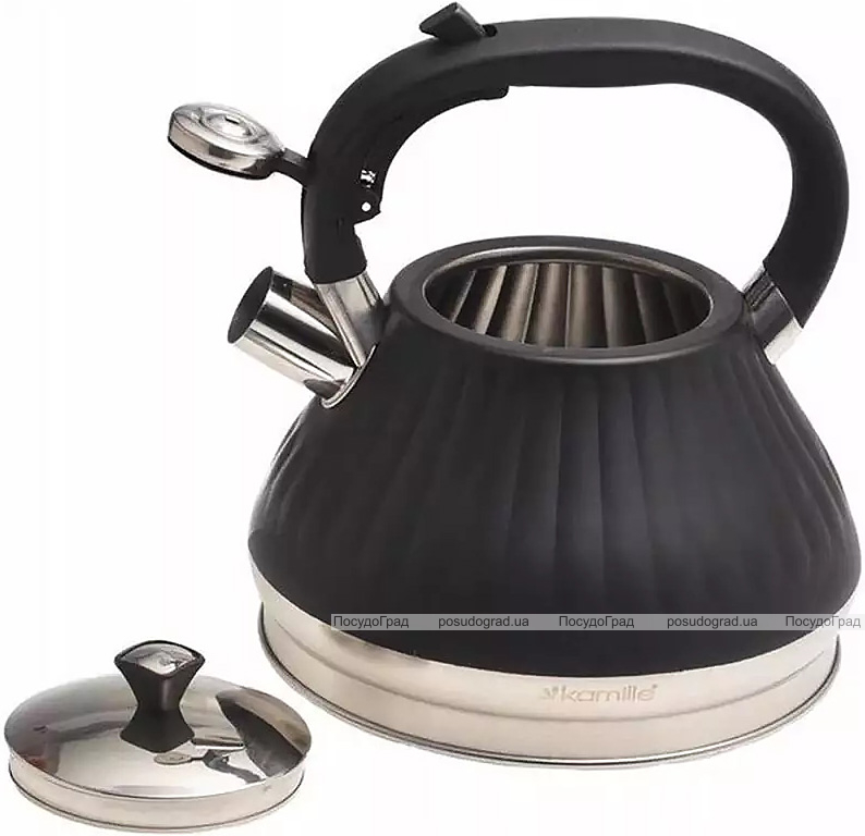 Чайник Kamille Whistling Kettle Marshmallow 3л з нержавіючої сталі зі свистком, чорний