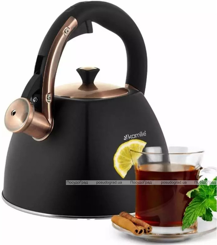Чайник Kamille Whistling Kettle Black&Rose 3л з нержавіючої сталі зі свистком