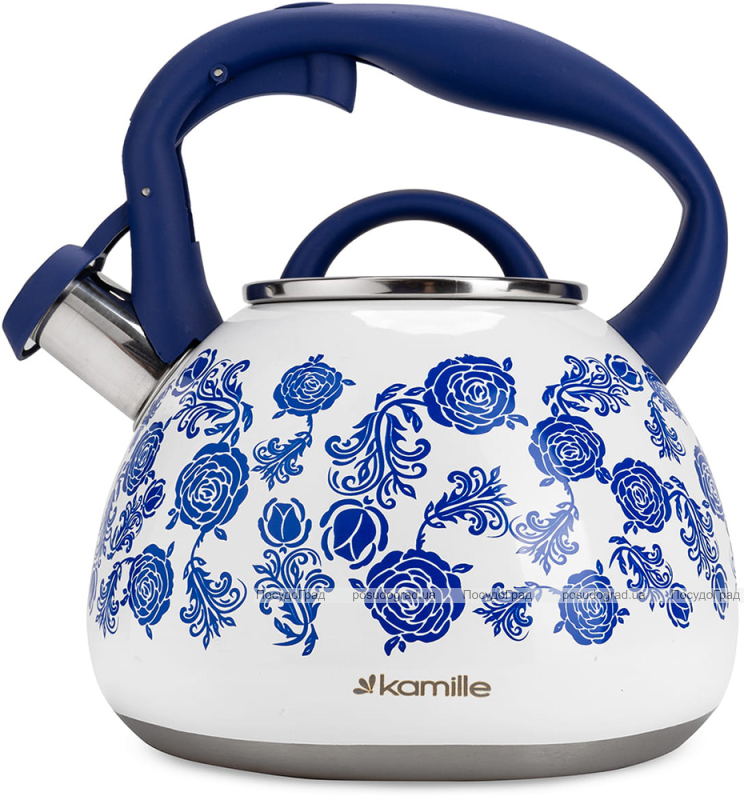 Чайник індукційний Kamille Blue Rose 2.7л із нержавіючої сталі зі свистком
