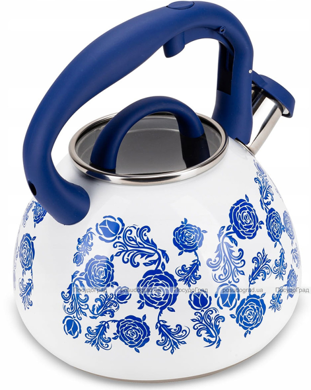 Чайник індукційний Kamille Blue Rose 2.7л із нержавіючої сталі зі свистком
