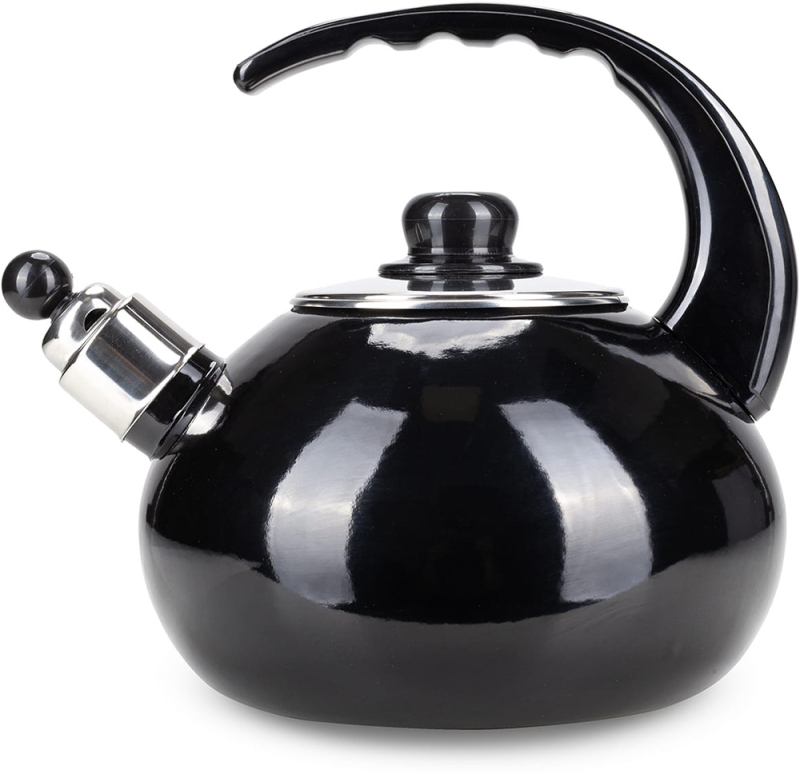 Чайник емальований Kamille "Boiling Water" 2.5л зі свистком, чорний глянець