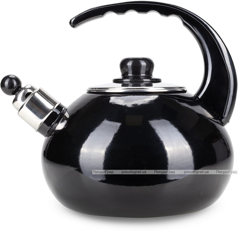 Чайник емальований Kamille "Boiling Water" 2.5л зі свистком, чорний глянець