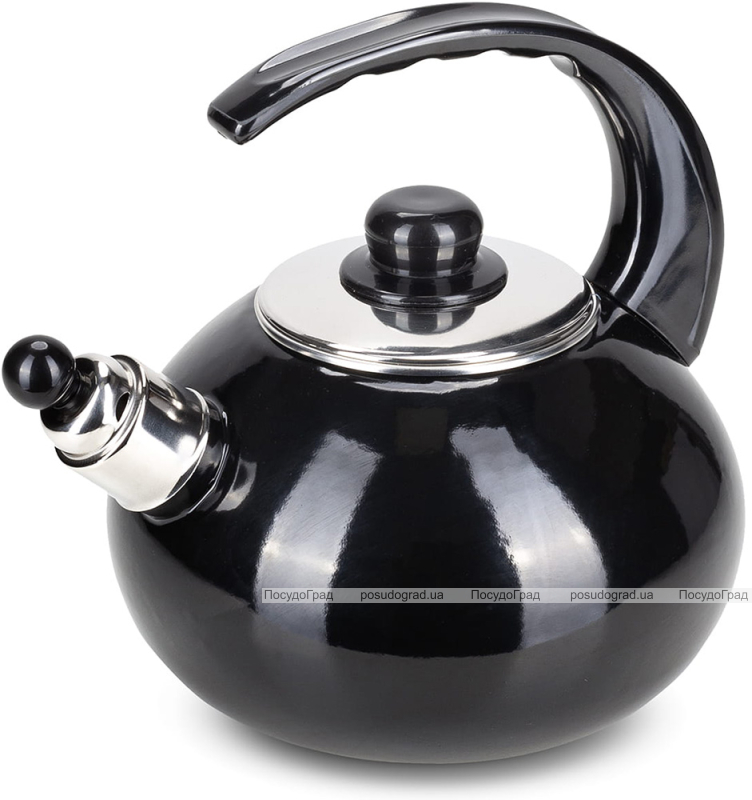 Чайник емальований Kamille "Boiling Water" 2.5л зі свистком, чорний глянець