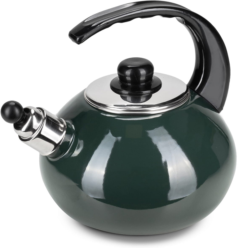 Чайник емальований Kamille "Boiling Water" 2.5л зі свистком, зелений глянець