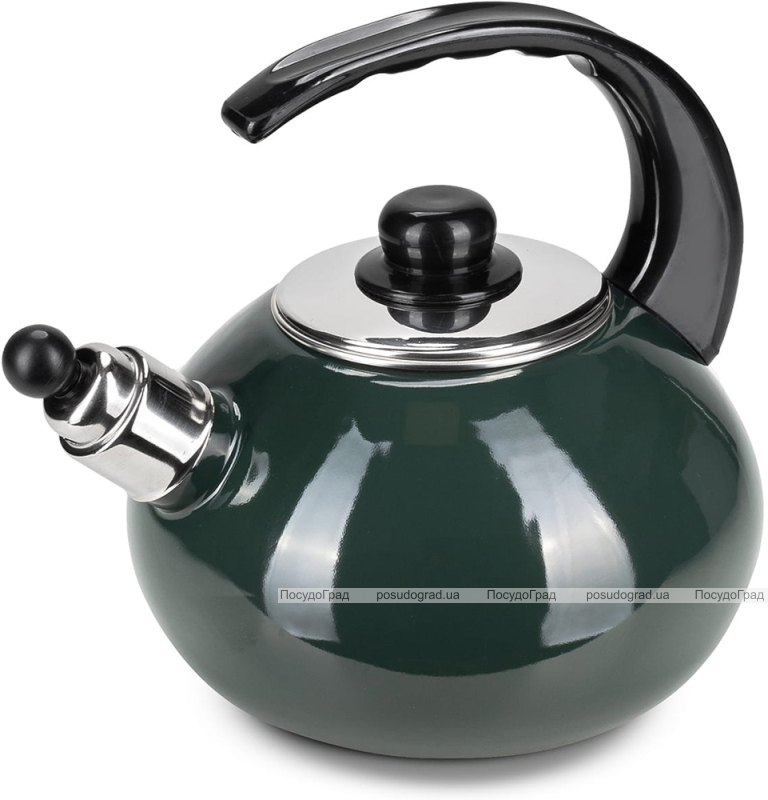 Чайник емальований Kamille "Boiling Water" 2.5л зі свистком, зелений глянець