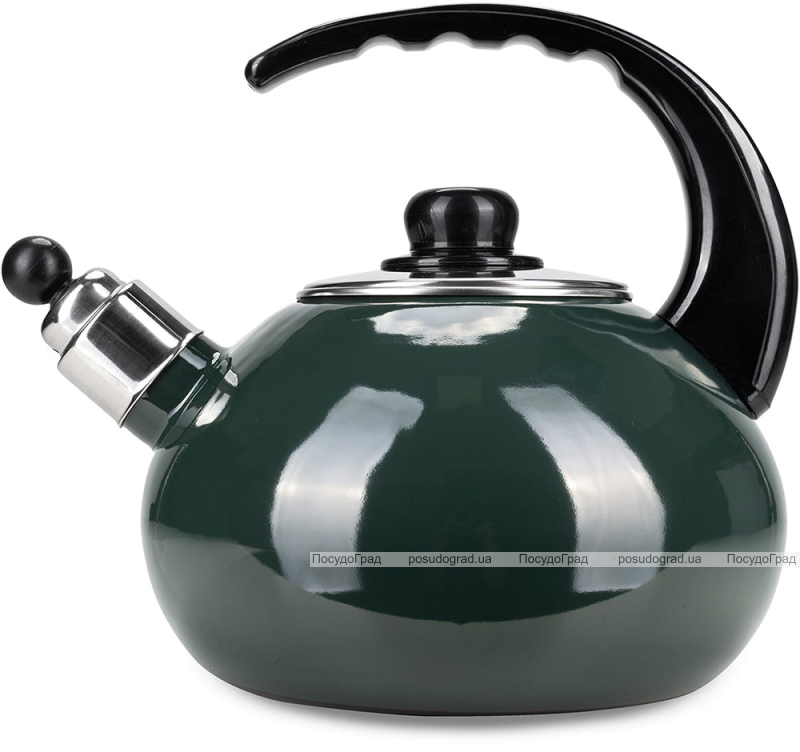 Чайник емальований Kamille "Boiling Water" 2.5л зі свистком, зелений глянець