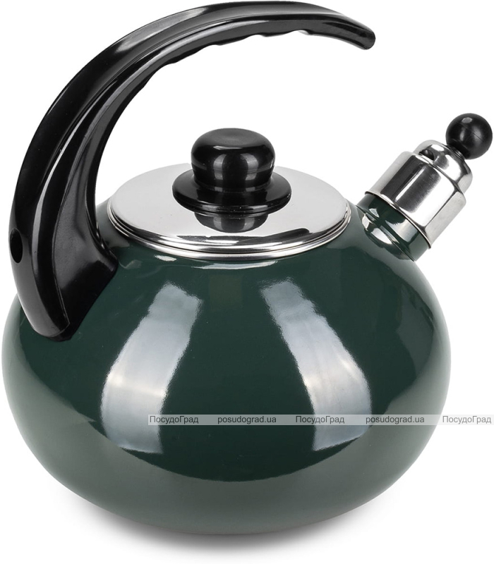 Чайник емальований Kamille "Boiling Water" 2.5л зі свистком, зелений глянець