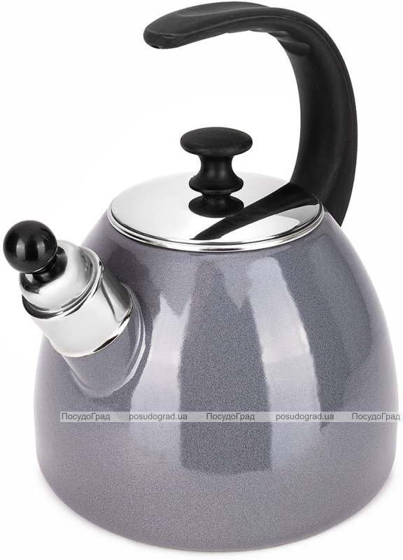 Чайник емальований Kamille "Boiling Water" 2.5л зі свистком, індукційний, сірий