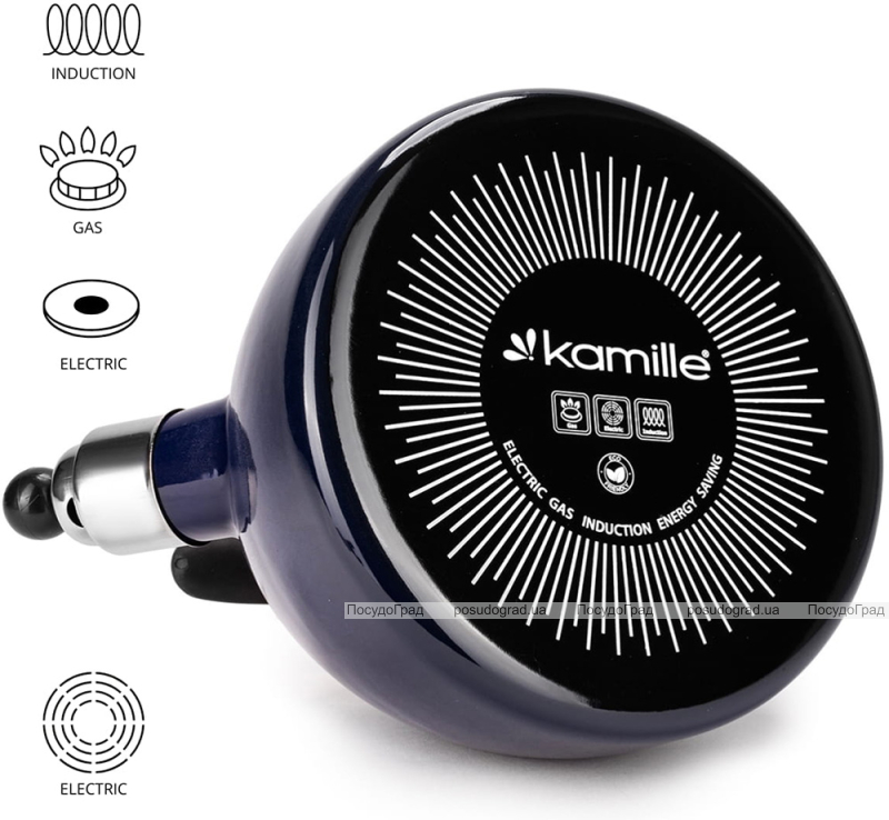 Чайник емальований Kamille "Boiling Water" 2.5л зі свистком, індукційний, синій