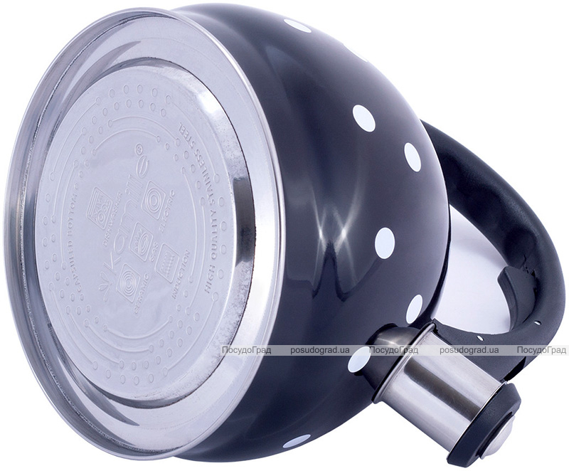 Чайник Kamille Polka Dot Kettle 2л з нержавіючої сталі зі свистком, в горошок, чорний