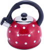 Чайник Kamille Polka Dot Kettle 2л з нержавіючої сталі зі свистком, в горошок, червоний