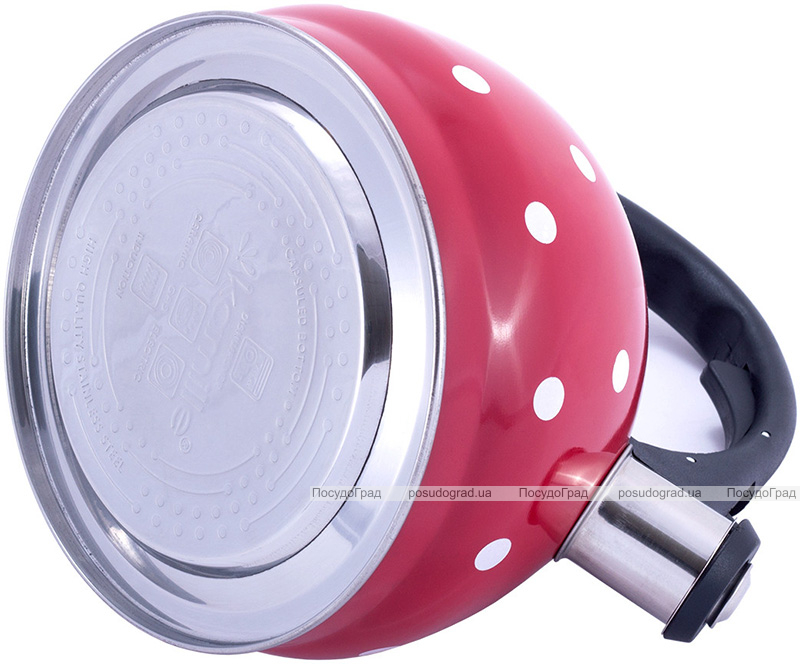 Чайник Kamille Polka Dot Kettle 2л з нержавіючої сталі зі свистком, в горошок, червоний