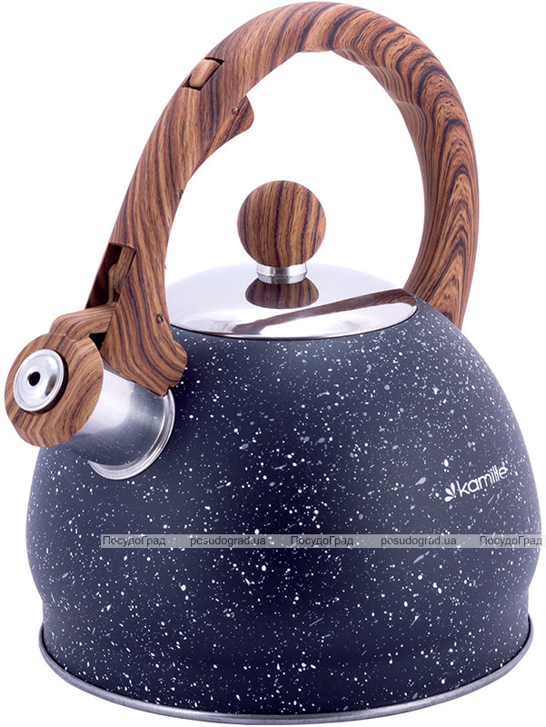 Чайник Kamille Whistling Kettle Marble 2л з нержавіючої сталі зі свистком, чорний мармур