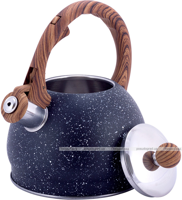 Чайник Kamille Whistling Kettle Marble 2л з нержавіючої сталі зі свистком, чорний мармур