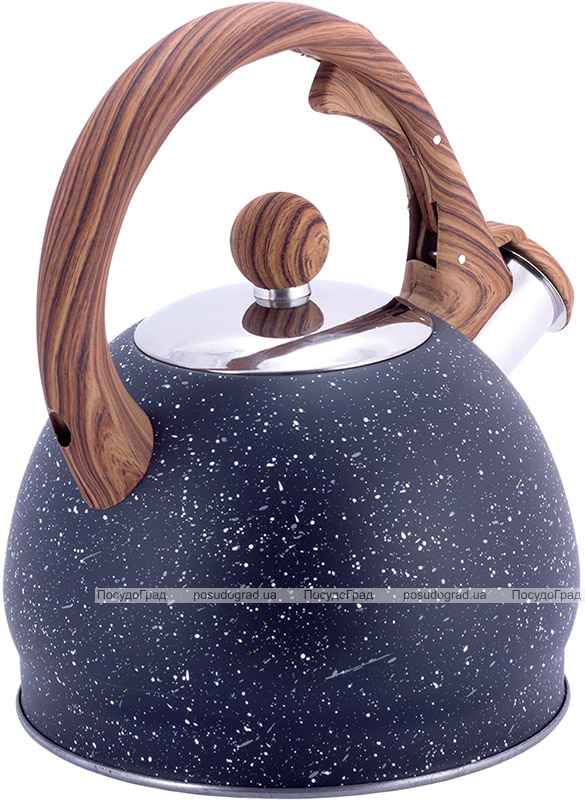 Чайник Kamille Whistling Kettle Marble 2л з нержавіючої сталі зі свистком, чорний мармур