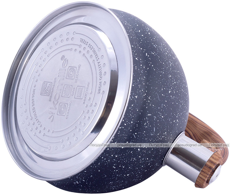 Чайник Kamille Whistling Kettle Marble 2л з нержавіючої сталі зі свистком, чорний мармур