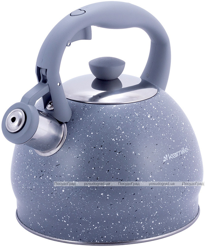Чайник Kamille Whistling Kettle 2л из нержавеющей стали со свистком, серый мрамор