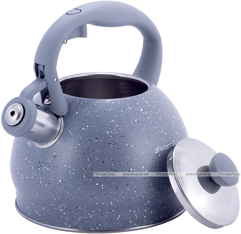 Чайник Kamille Whistling Kettle 2л из нержавеющей стали со свистком, серый мрамор