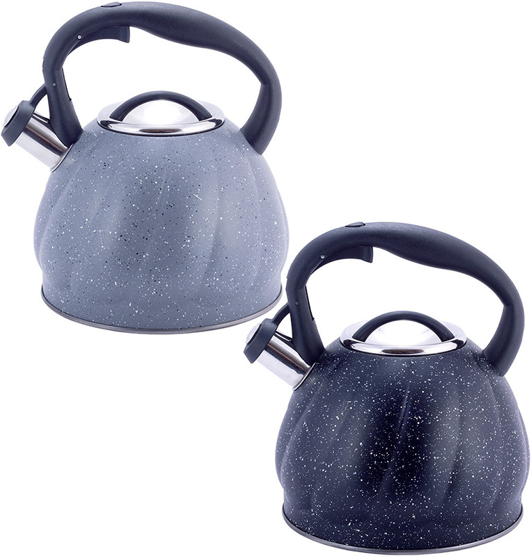 Чайник Kamille Whistling Kettle Marble 3л з нержавіючої сталі зі свистком (чорний, сірий мармур)