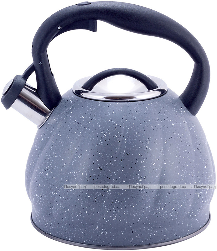 Чайник Kamille Whistling Kettle Marble 3л из нержавеющей стали со свистком (черный, серый мрамор)