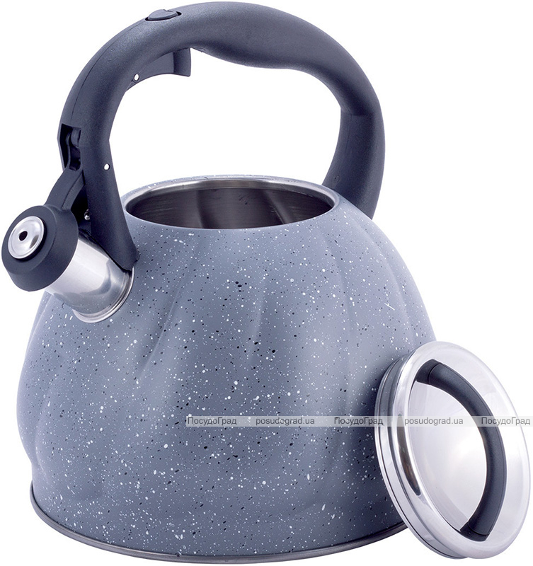 Чайник Kamille Whistling Kettle Marble 3л из нержавеющей стали со свистком (черный, серый мрамор)