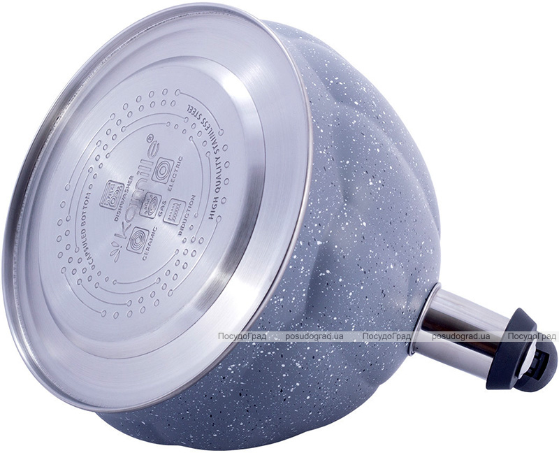 Чайник Kamille Whistling Kettle Marble 3л из нержавеющей стали со свистком (черный, серый мрамор)