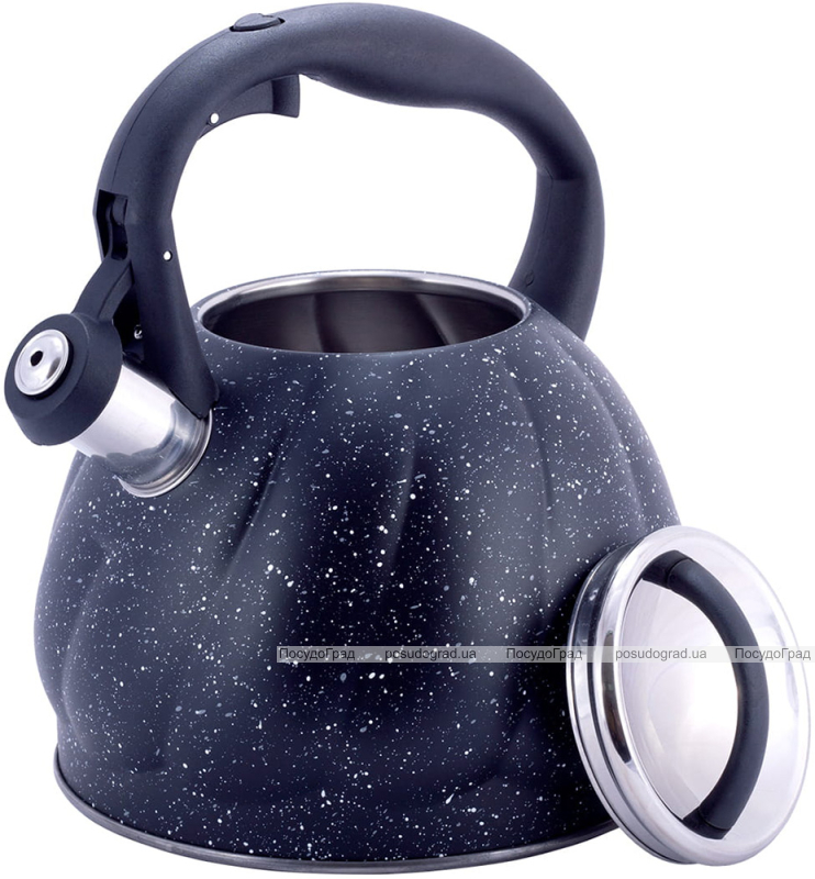 Чайник Kamille Whistling Kettle Marble 3л з нержавіючої сталі зі свистком (чорний мармур)