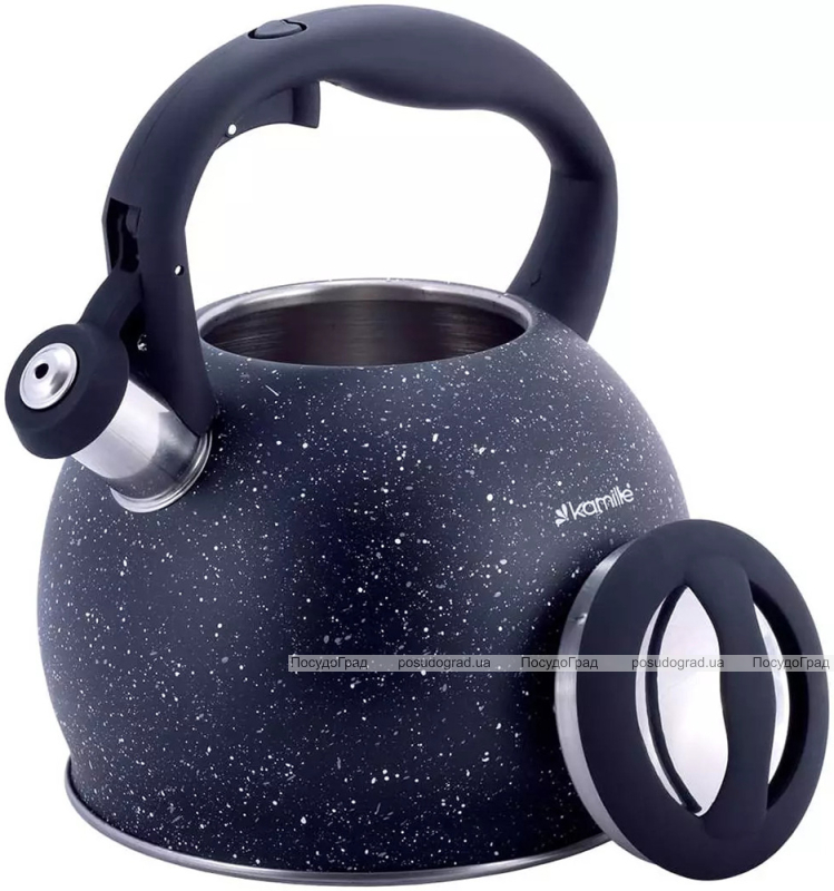 Чайник Kamille Whistling Kettle 3л з нержавіючої сталі зі свистком (чорний граніт)