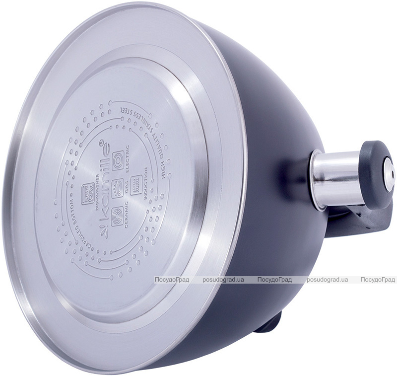 Чайник Kamille Whistling Kettle Thermo 3л з нержавіючої сталі зі свистком і термометром, чорний